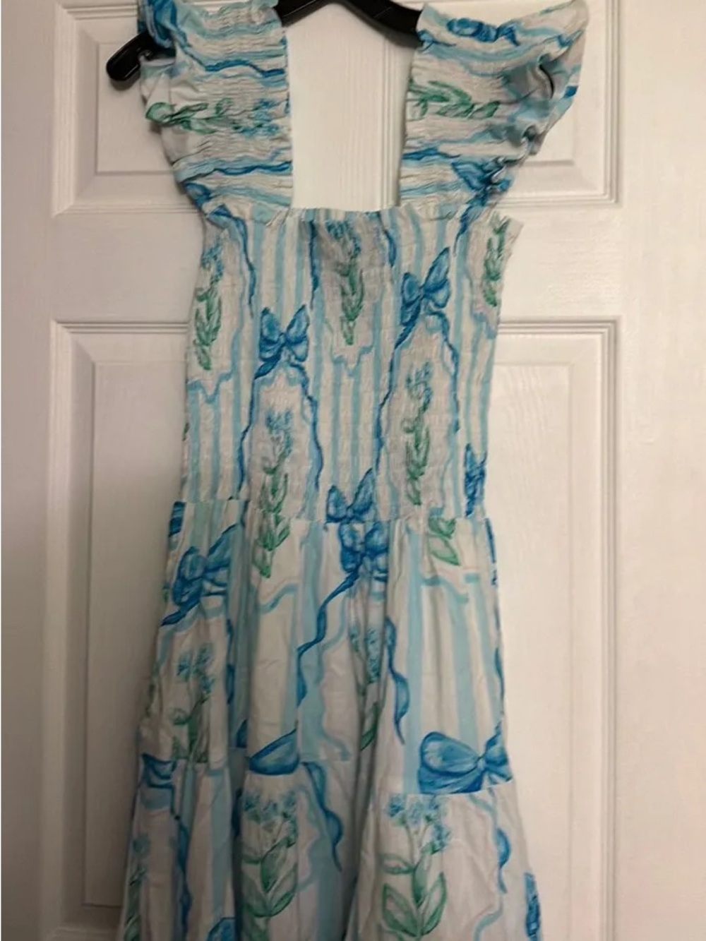 Blue & White Floral Bow-Print Maxi Dress